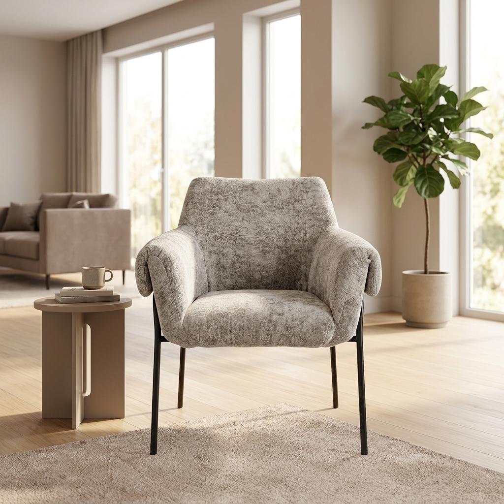 Modern Leisure Chair, Fabric Iron Frame - INE LIGHT GREY