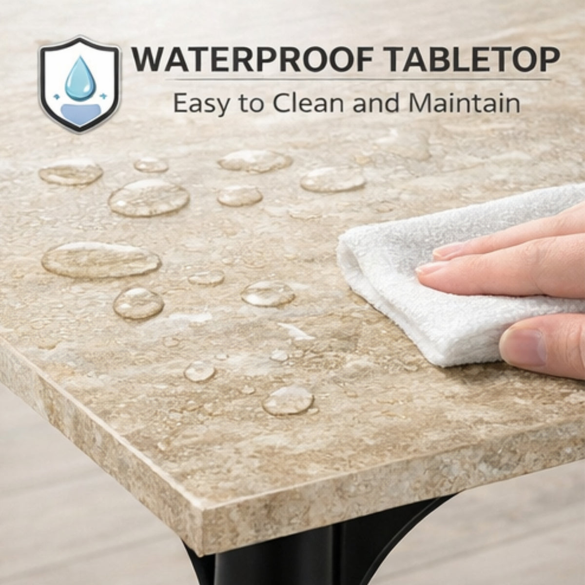 Modern Beige Yellow Travertine Effect Finish Dining Table - INEL TRAVERTINE