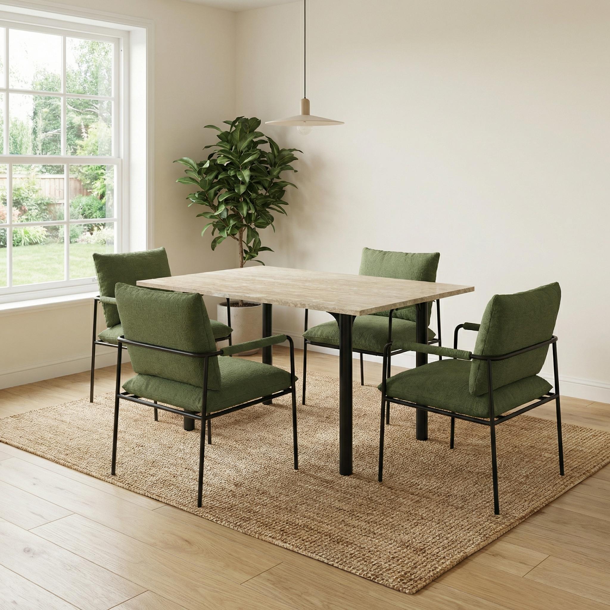 Modern Beige Yellow Travertine Effect Finish Dining Table - INEL TRAVERTINE