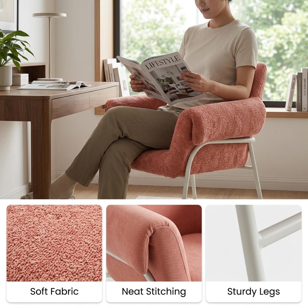 Modern Blush Fabric Dining Chair, Iron Frame - INE