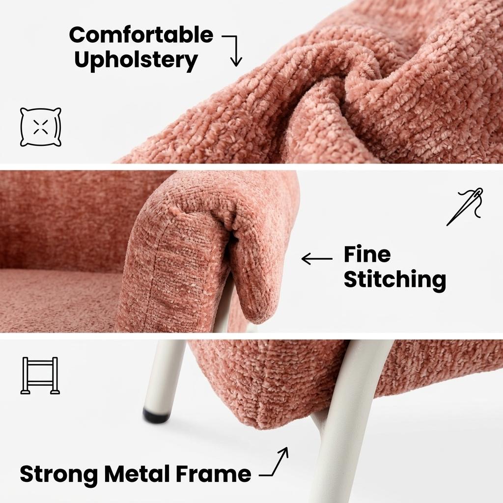 Modern Blush Fabric Dining Chair, Iron Frame - INE