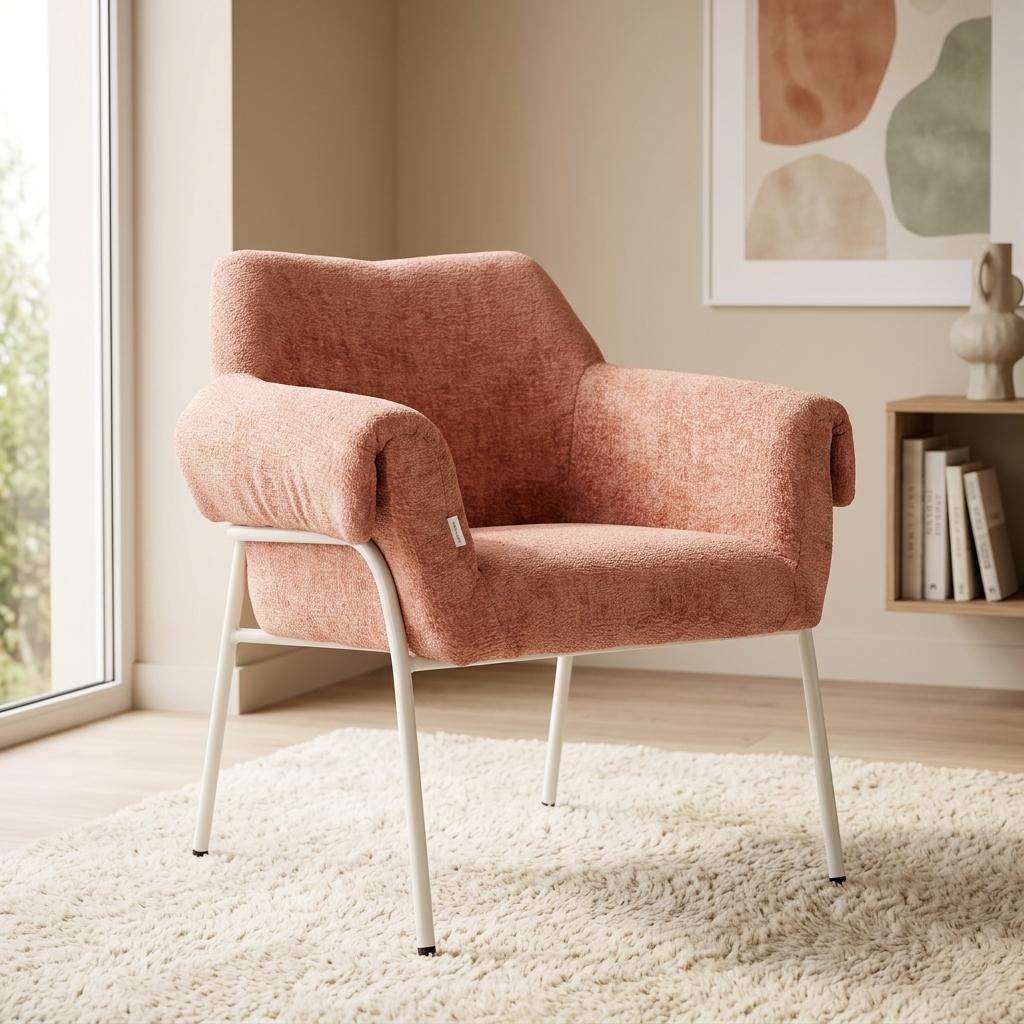 Modern Blush Fabric Dining Chair, Iron Frame - INE