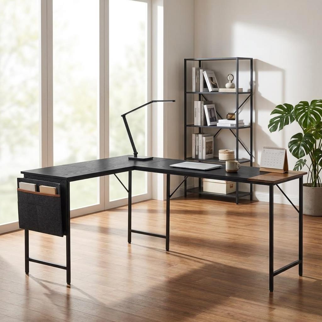 Isoud 168Cm Fabric Black Brown Desks