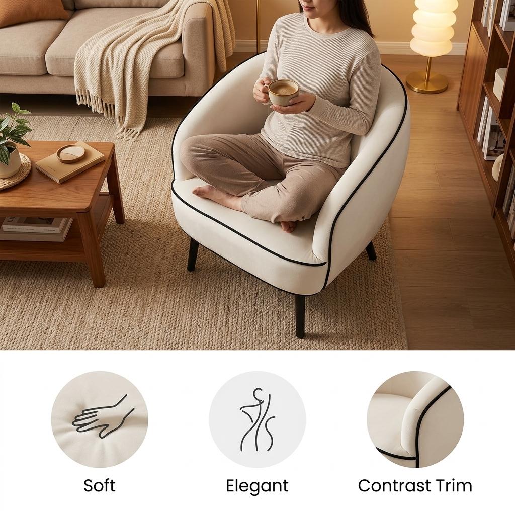 Modern Velvet Accent, Piped Detailing - JOANNA HOPE CAMILLE Chair
