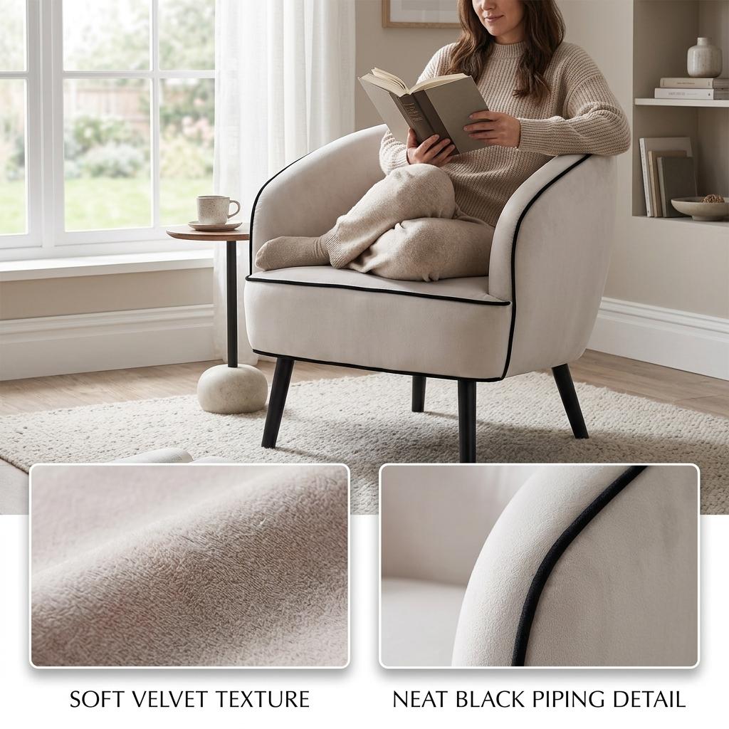 Modern Velvet Accent, Piped Detailing - JOANNA HOPE CAMILLE Chair