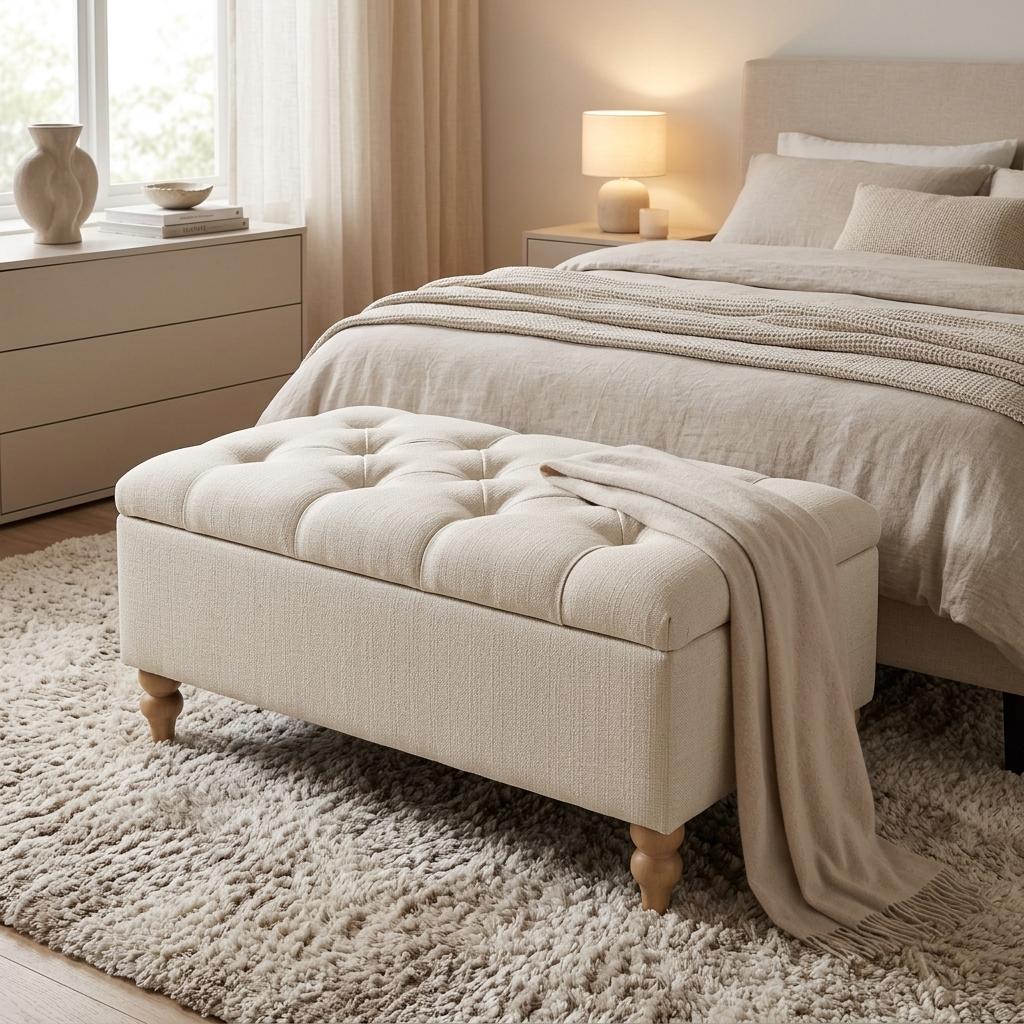 Modern Cream Footboard, Fabric Upholstery - JULIPA CREAM
