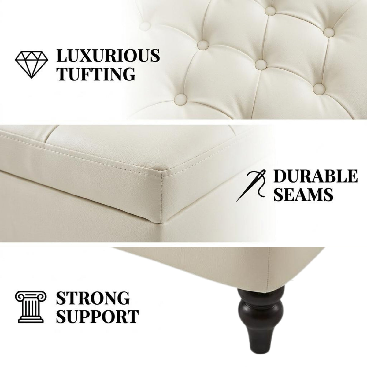 Modern Ivory Upholstered Bench - JULIPA IVORY