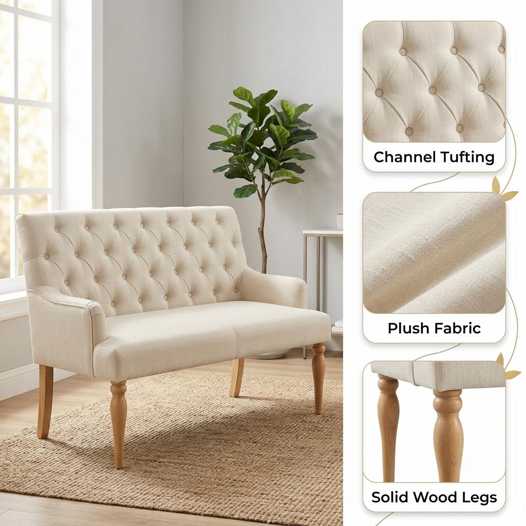 Modern Upholstered Wood, Light Beige Bench - JULIPA MAE DINING BENCH