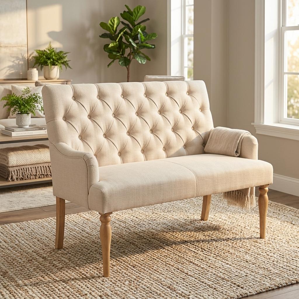 Modern Upholstered Wood, Light Beige Bench - JULIPA MAE DINING BENCH