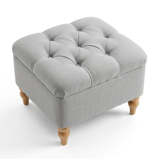 Modern Grey Fabric Ottoman, Oak Legs - JULIPA NEW GREY