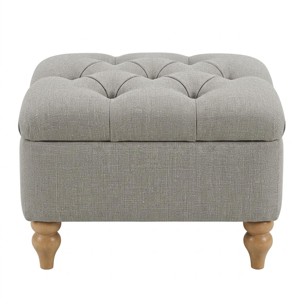 Modern Grey Fabric Ottoman, Oak Legs - JULIPA NEW GREY