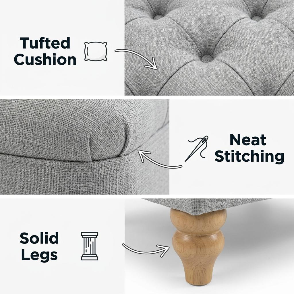 Modern Grey Fabric Ottoman, Oak Legs - JULIPA NEW GREY