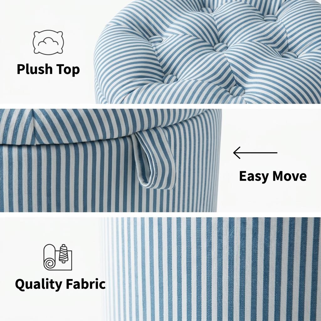 Modern Striped Ottoman, Upholstered Storage Bench - Julipa Mae
