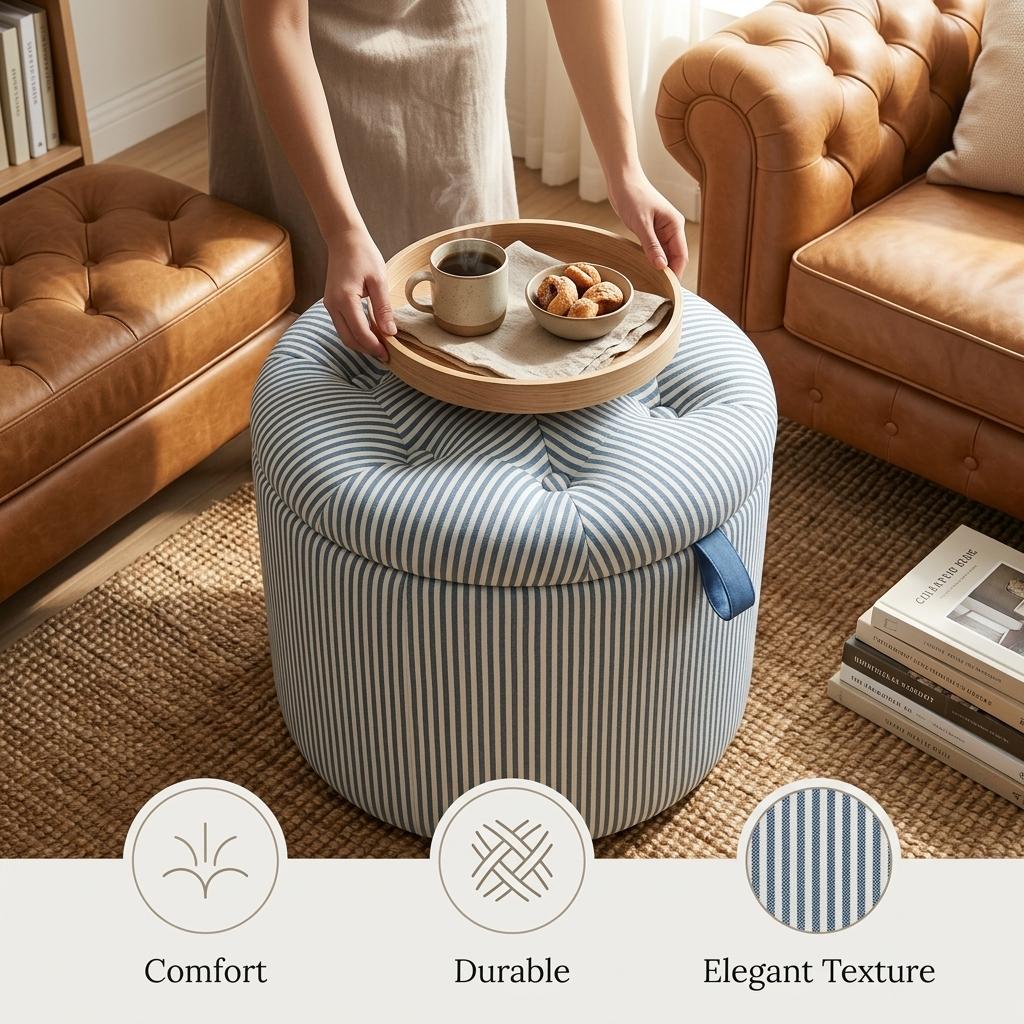 Modern Striped Ottoman, Upholstered Storage Bench - Julipa Mae