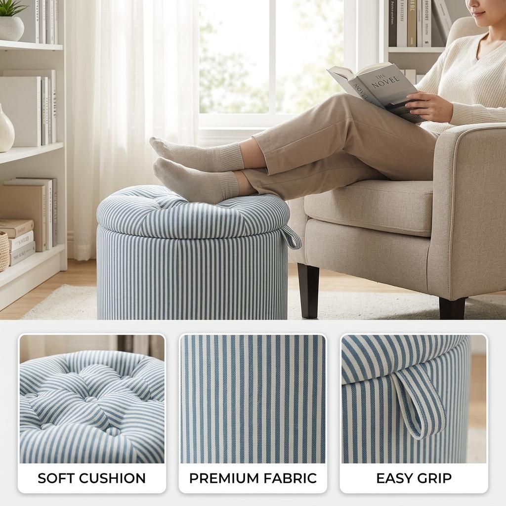 Modern Striped Ottoman, Upholstered Storage Bench - Julipa Mae