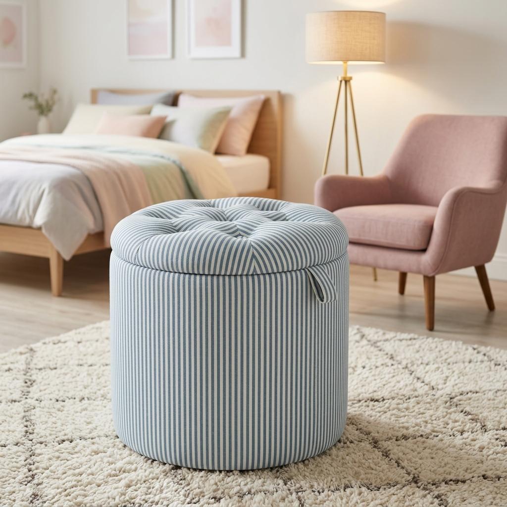 Modern Striped Ottoman, Upholstered Storage Bench - Julipa Mae