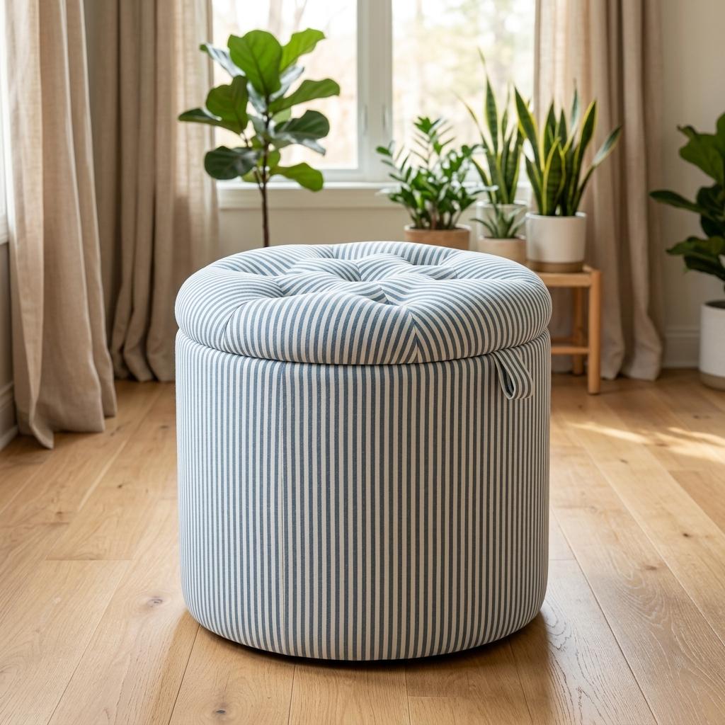 Modern Striped Ottoman, Upholstered Storage Bench - Julipa Mae