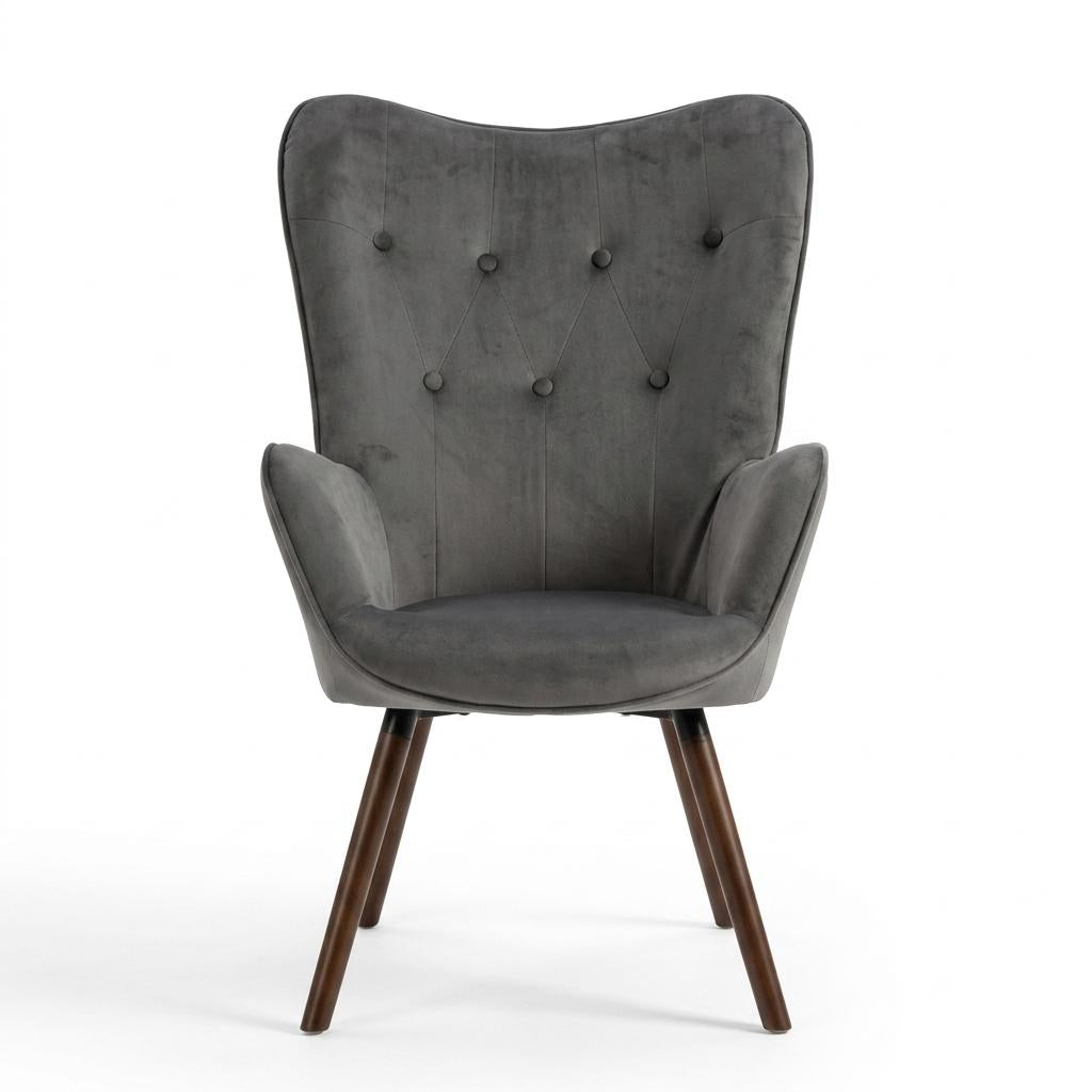 Modern Velvet Leisure Armchair, Beech Wood Legs – KAS KD VELVET DARK GREY