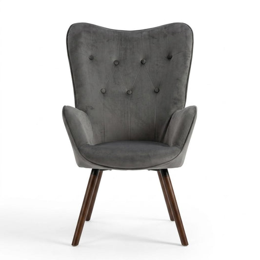 Modern Velvet Leisure Armchair, Beech Wood Legs – KAS KD VELVET DARK GREY