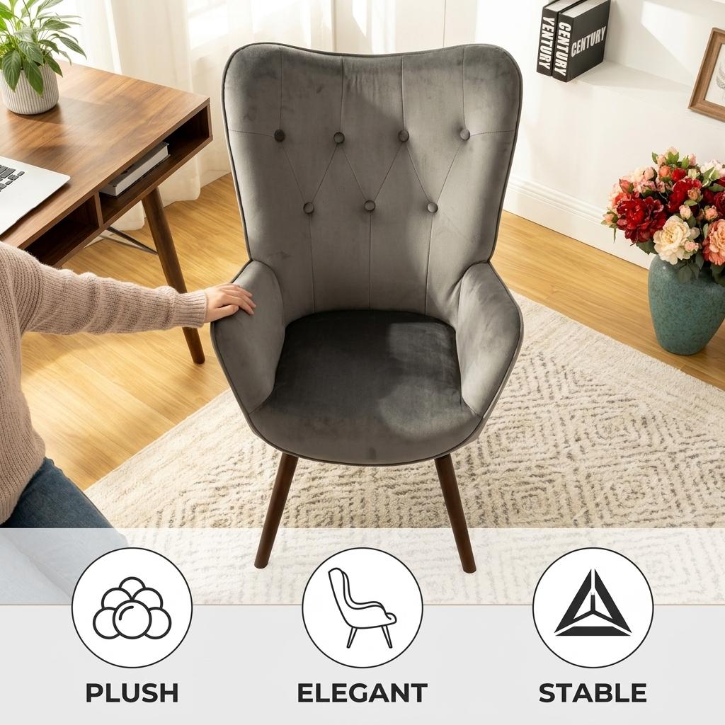 Modern Velvet Leisure Armchair, Beech Wood Legs – KAS KD VELVET DARK GREY