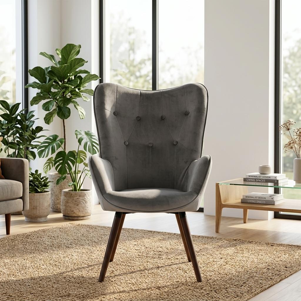 Modern Velvet Leisure Armchair, Beech Wood Legs – KAS KD VELVET DARK GREY