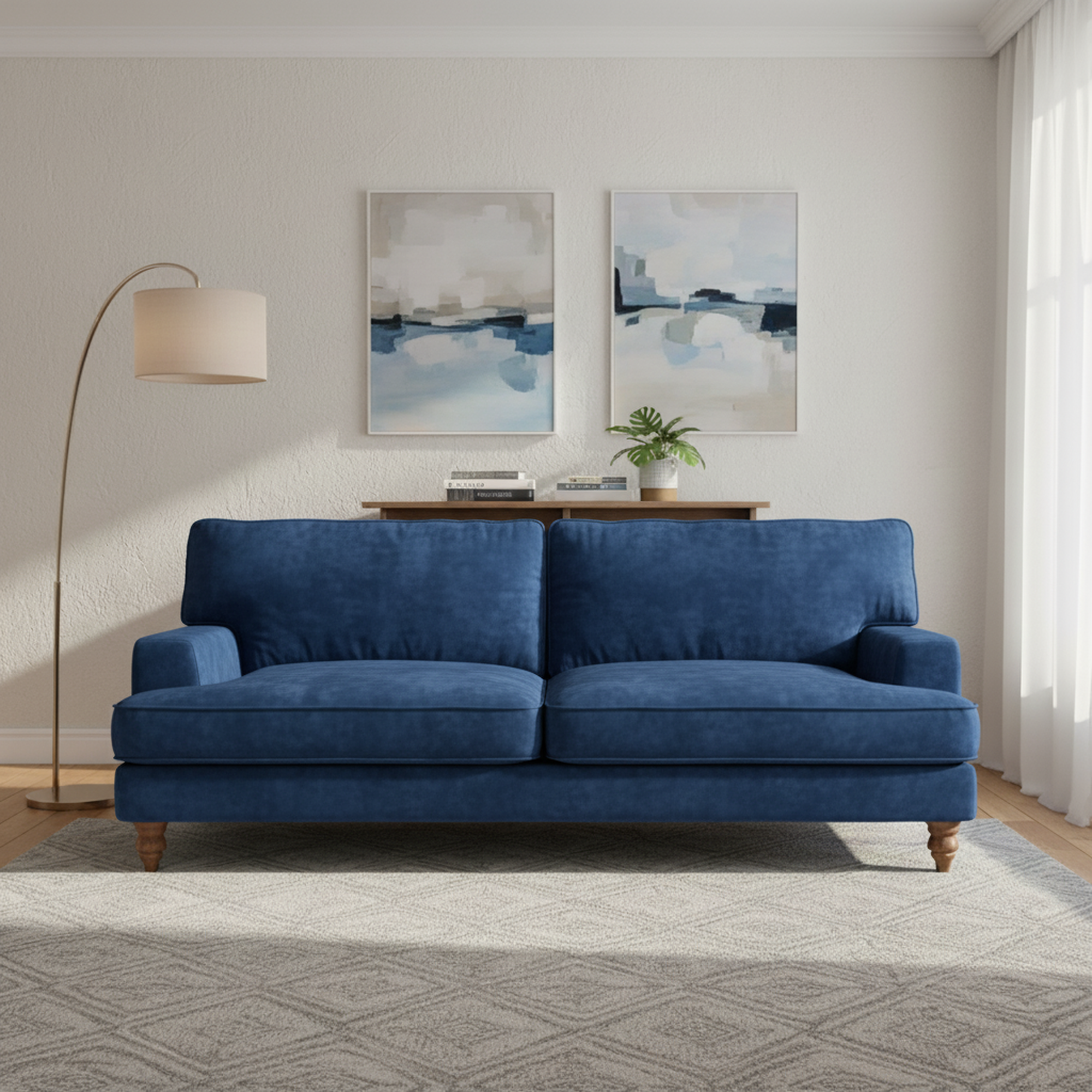 Modern Velvet Sofa, Wooden Frame - KATAR 3 SEAT