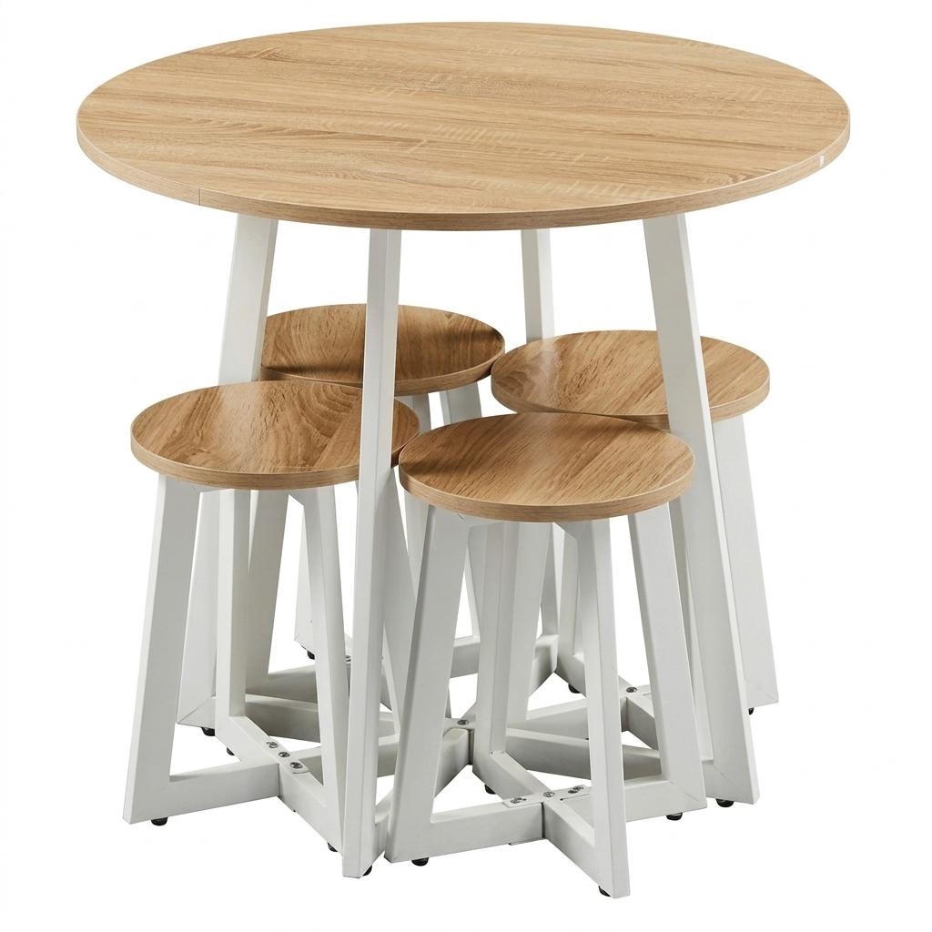 Modern Oak White Dining Set, MDF Table & Stools - KES DIN SET A