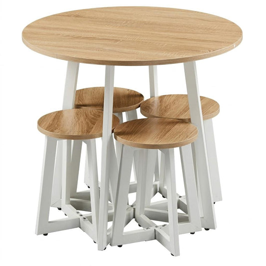 Modern Oak White Dining Set, MDF Table & Stools - KES DIN SET A