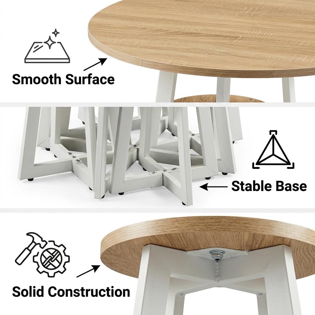 Modern Oak White Dining Set, MDF Table & Stools - KES DIN SET A