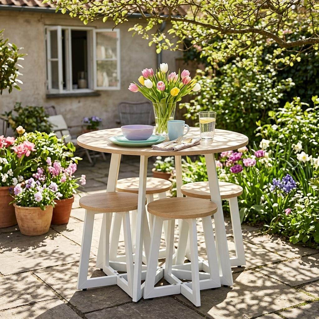 Modern Oak White Dining Set, MDF Table & Stools - KES DIN SET A