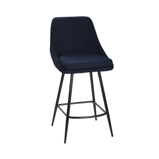 Modern Corduroy Bar Stool, Metal Frame - LAKERS H66 BLUE