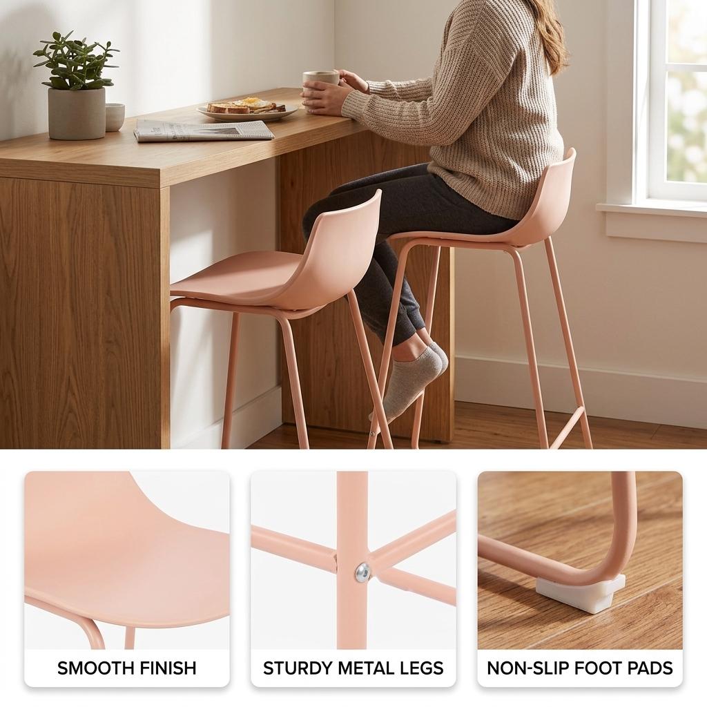 Modern Bar Stool, PP Seat & Metal Legs - LAMER TERRACOTTA