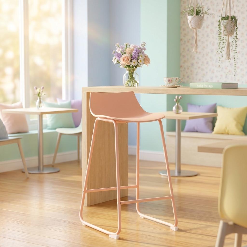 Modern Bar Stool, PP Seat & Metal Legs - LAMER TERRACOTTA