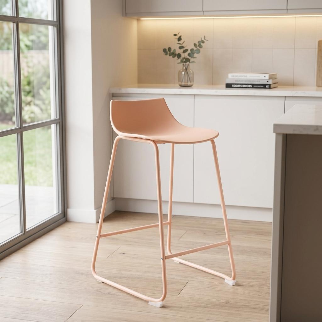 Modern Bar Stool, PP Seat & Metal Legs - LAMER TERRACOTTA