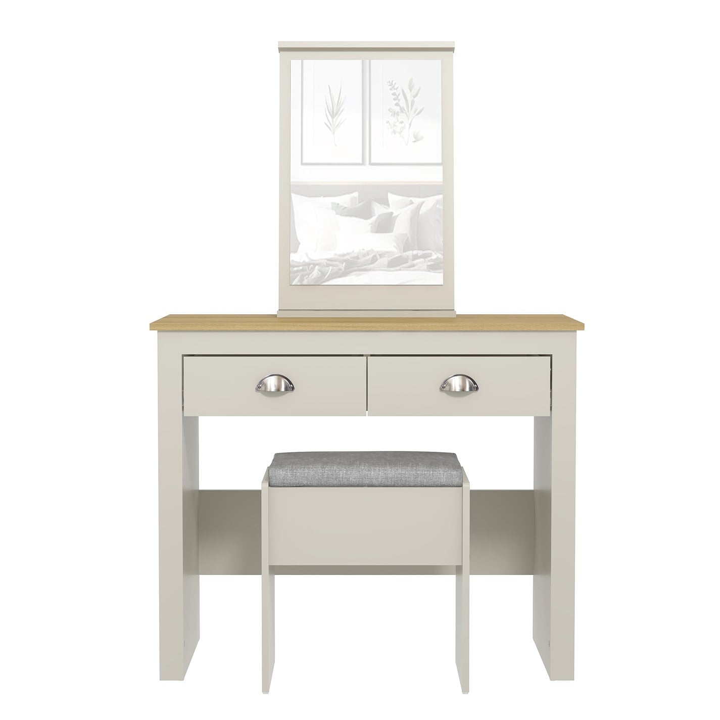 Modern Grey Vanity, MDF Melamine Finish - LANCASTER 2 Drawer Dressing Table Set