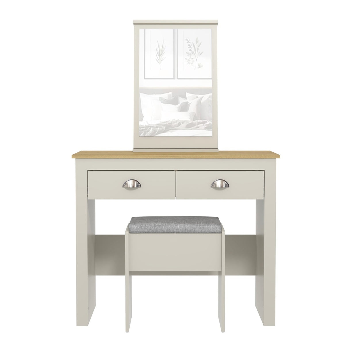 Modern Grey Vanity, MDF Melamine Finish - LANCASTER 2 Drawer Dressing Table Set