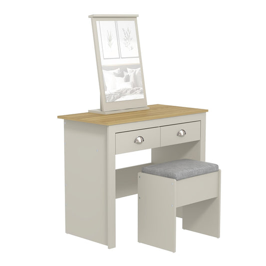 Modern Grey Vanity, MDF Melamine Finish - LANCASTER 2 Drawer Dressing Table Set