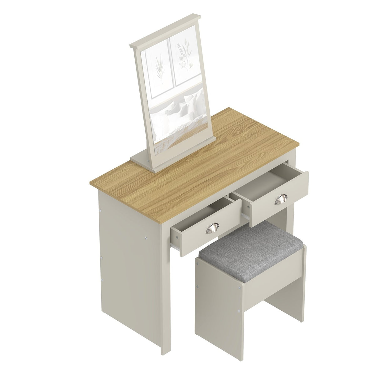 Modern Grey Vanity, MDF Melamine Finish - LANCASTER 2 Drawer Dressing Table Set