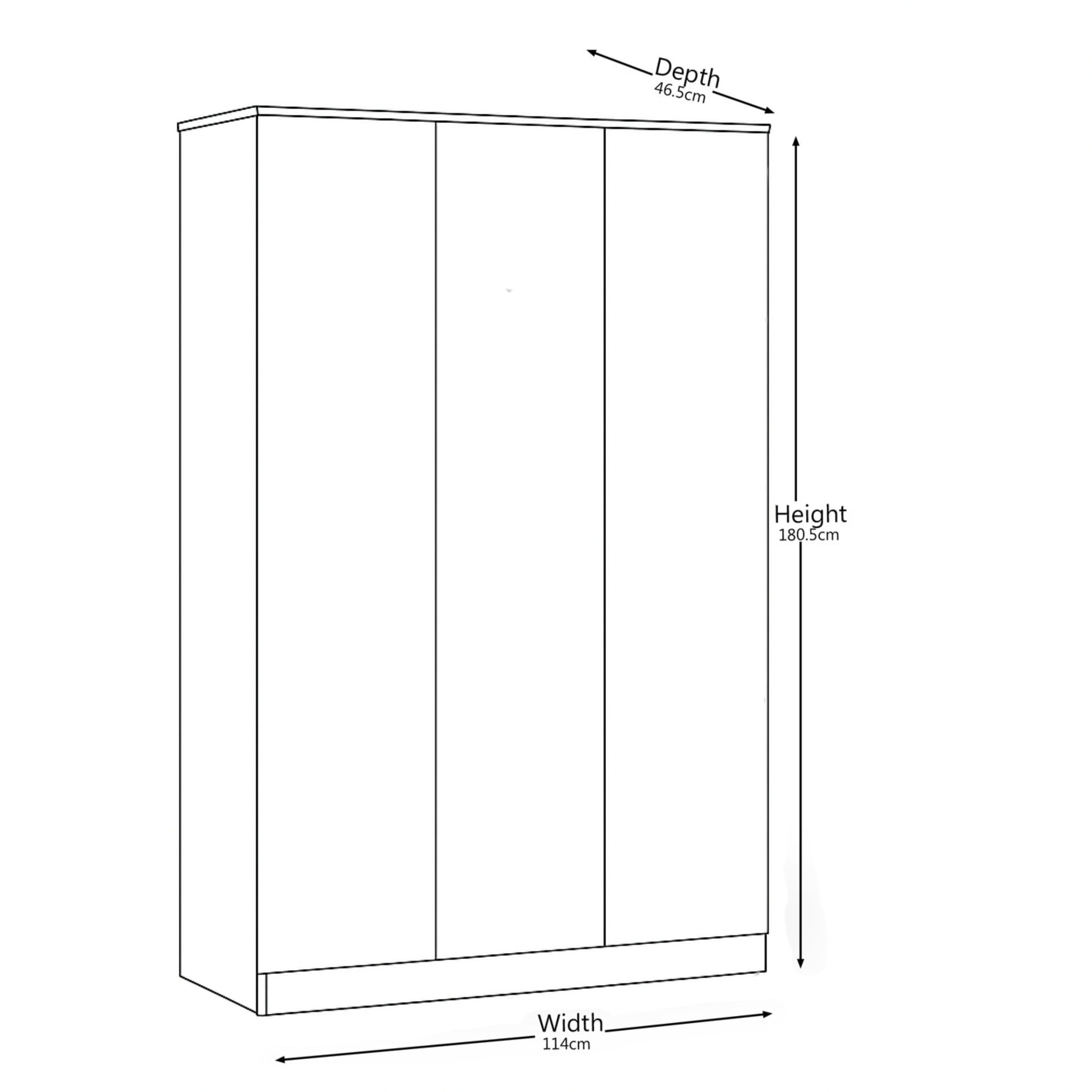 Modern Grey Storage, Melamine Finish - LANCASTER 3 Door Wardrobe