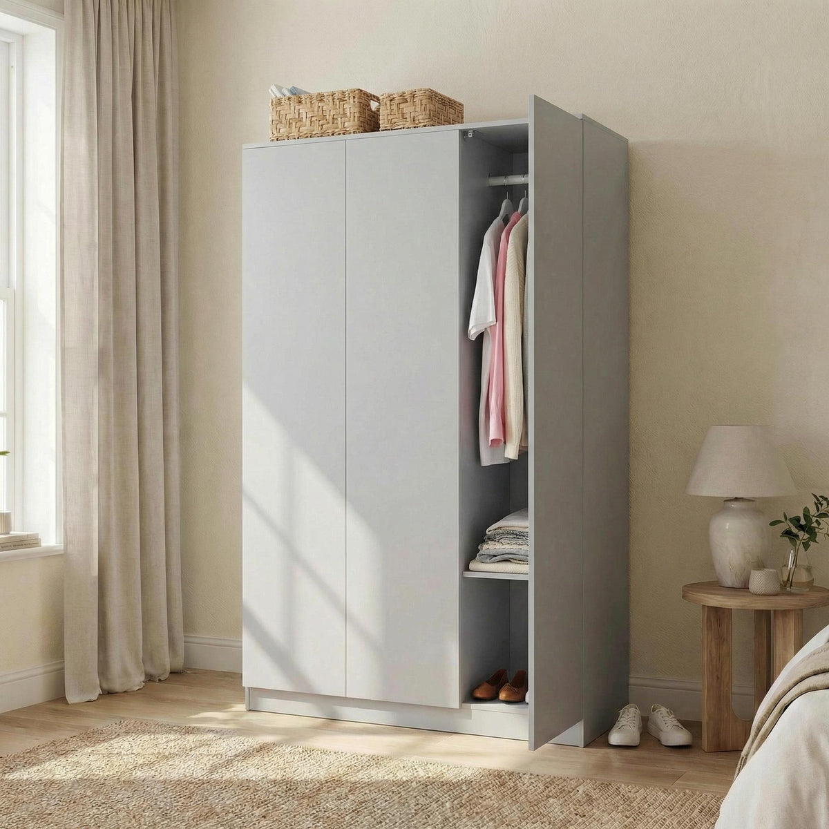 Modern Grey Storage, Melamine Finish - LANCASTER 3 Door Wardrobe