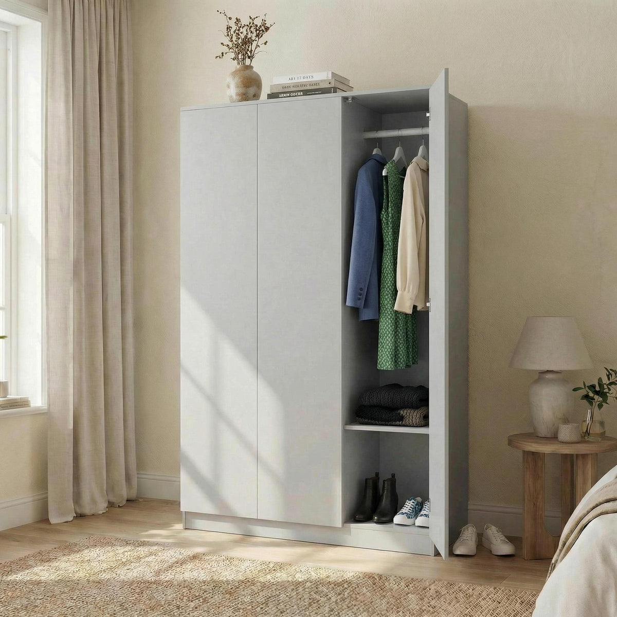 Modern Grey Storage, Melamine Finish - LANCASTER 3 Door Wardrobe