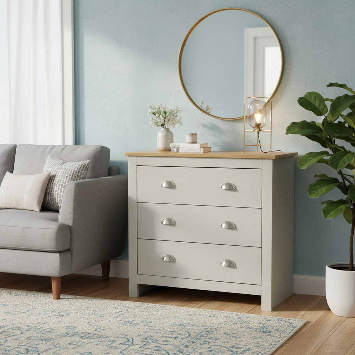 Modern Grey Storage, Melamine Finish - LANCASTER 3 Drawers Chest
