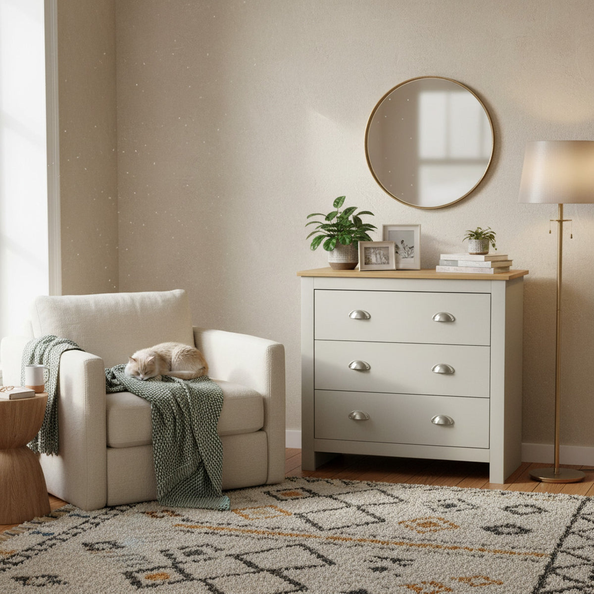 Modern Grey Storage, Melamine Finish - LANCASTER 3 Drawers Chest