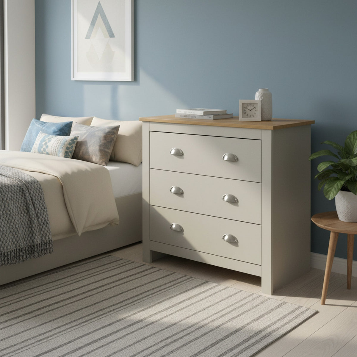 Modern Grey Storage, Melamine Finish - LANCASTER 3 Drawers Chest