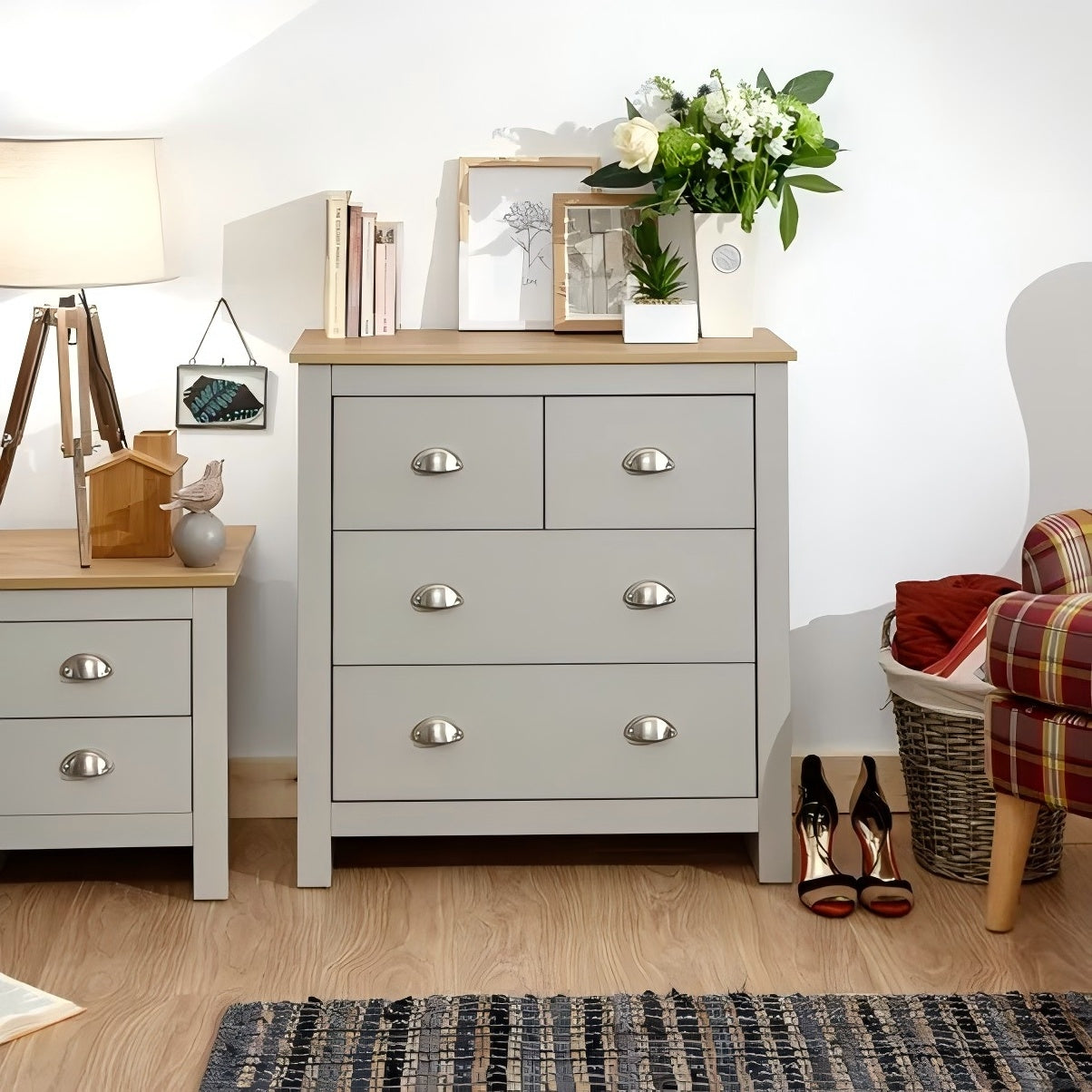 Modern Grey Storage, Melamine Finish - LANCASTER 4 Drawer Chest