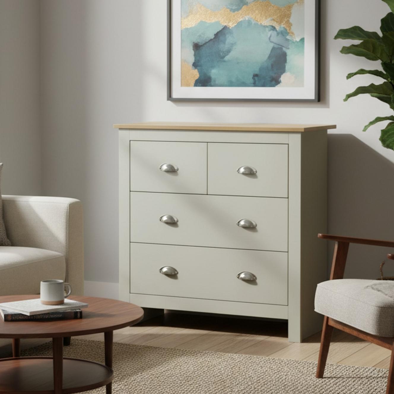 Modern Grey Storage, Melamine Finish - LANCASTER 4 Drawer Chest