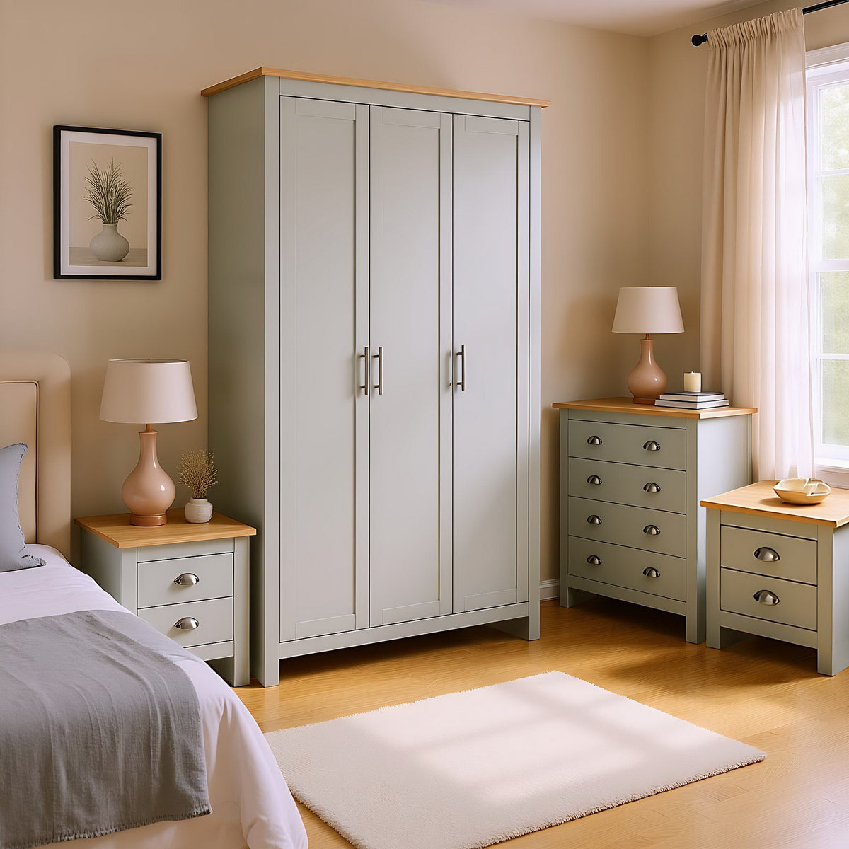Modern Grey Bedroom Set, Particleboard & MDF - LANCASTER 4PC SET GREY