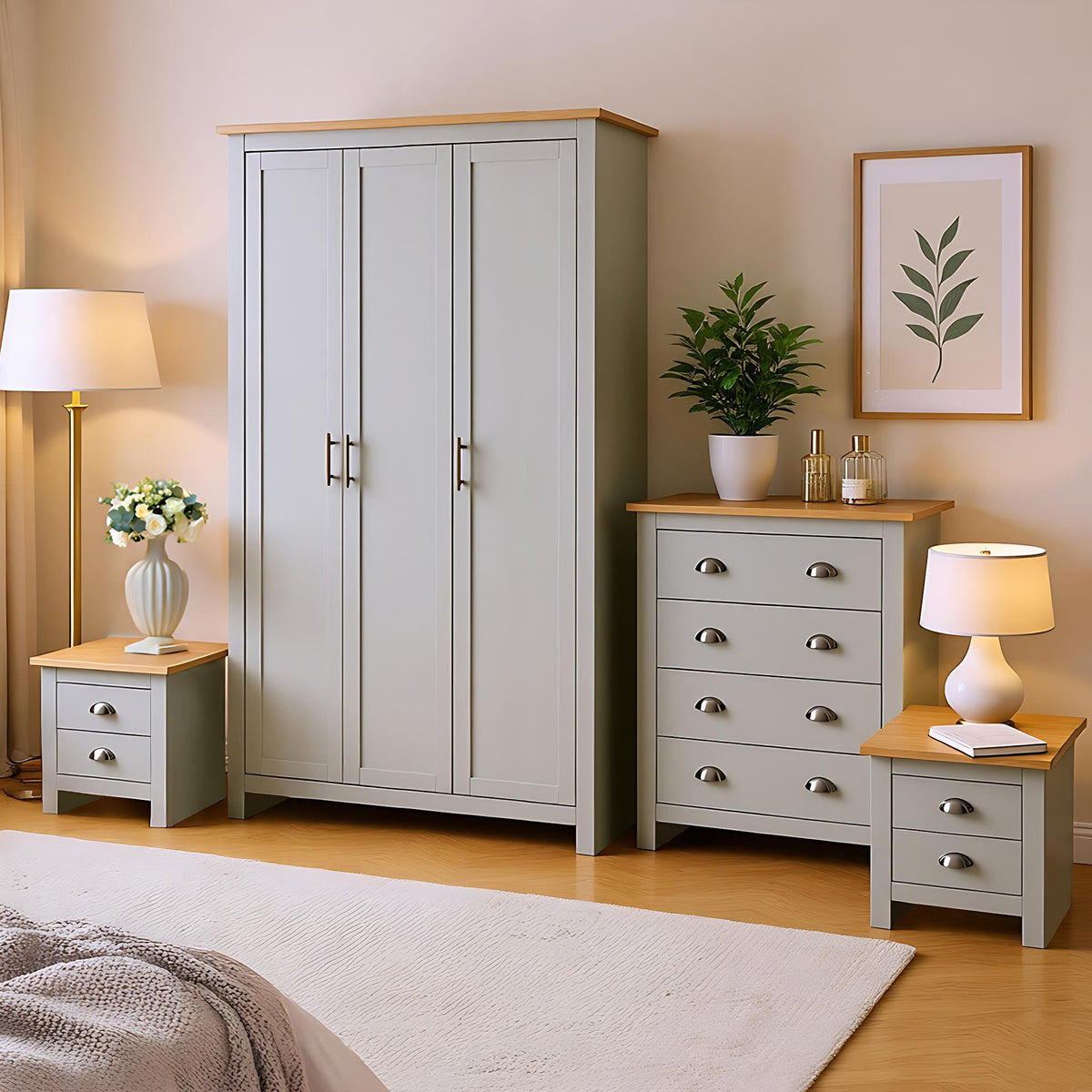 Modern Grey Bedroom Set, Particleboard & MDF - LANCASTER 4PC SET GREY