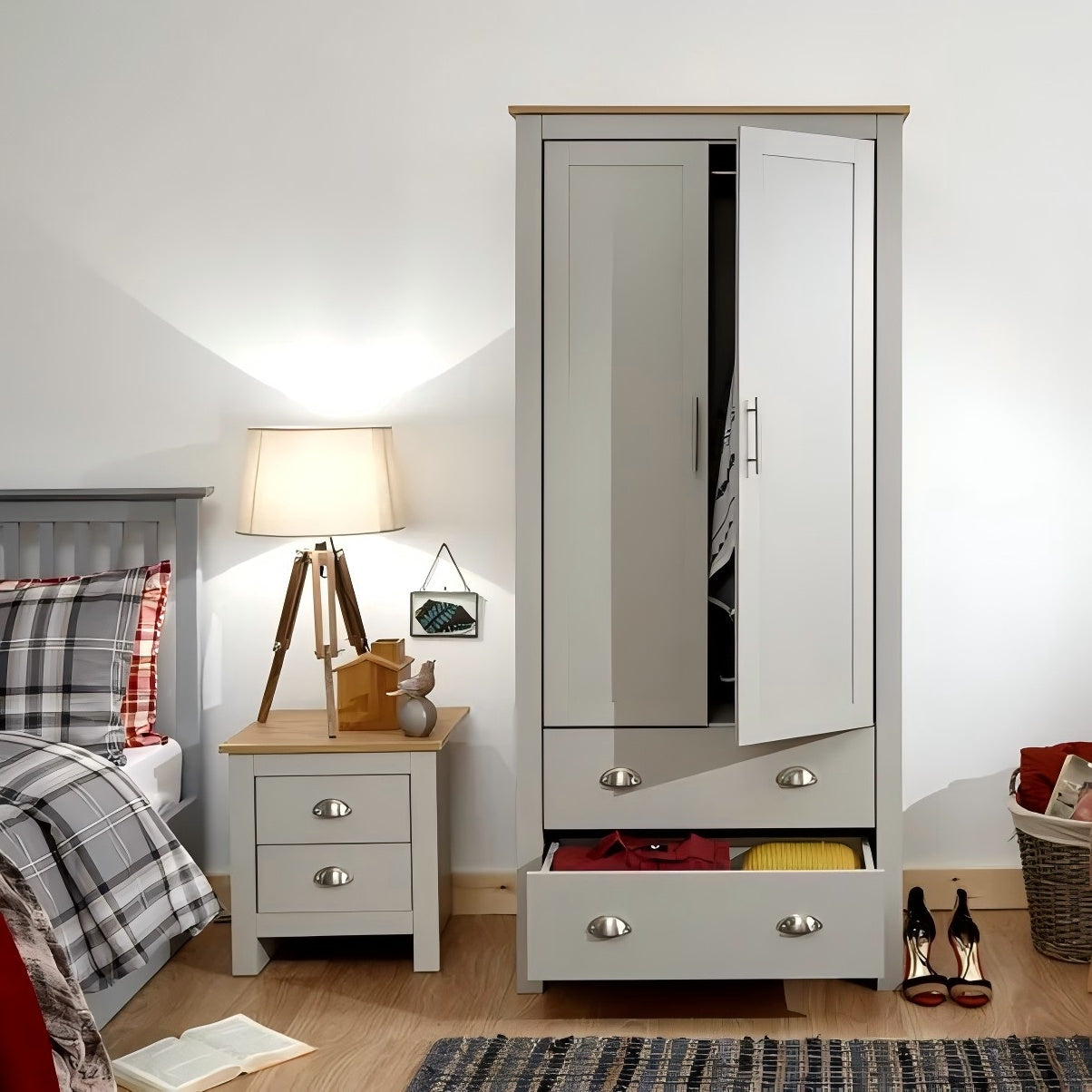 Modern Grey Storage, Melamine Finish - LANCASTER DOUBLE WARDROBE