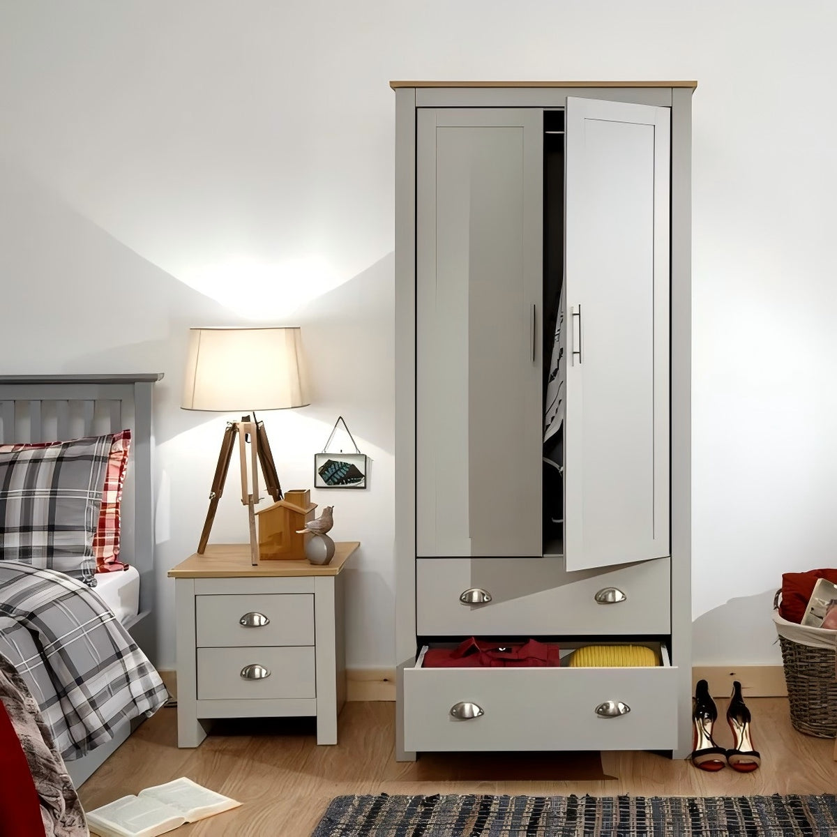 Modern Grey Storage, Melamine Finish - LANCASTER DOUBLE WARDROBE
